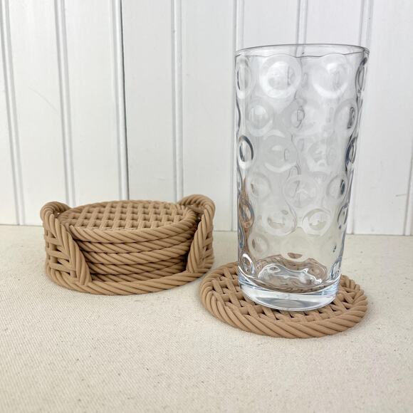 Woven Coaster Set, Modern Coasters with Holder, Drink Coasters, Set of 6 - Picture 1 of 10